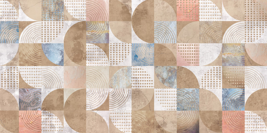 Vintage Geometric Wallpaper : Distressed Arc and Dot Tile Mural - flat design