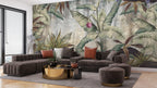Tropical Ruins Wallpaper : Banana Leaves on Weathered Wall Mural - View 2