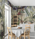 Tropical Ruins Wallpaper : Banana Leaves on Weathered Wall Mural