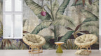 Tropical Ruins Wallpaper : Banana Leaves on Weathered Wall Mural - View 3