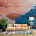 Coral and Navy Brush Wallpaper : Abstract Canvas Painting Mural - View 2