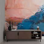 Coral and Navy Brush Wallpaper : Abstract Canvas Painting Mural - View 3