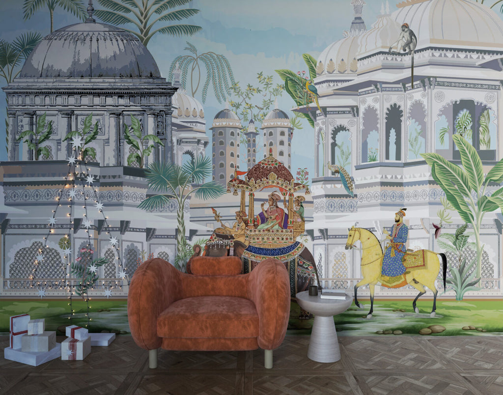 Royal Procession Wallpaper : Indian Palace and Elephant Mural - View 3