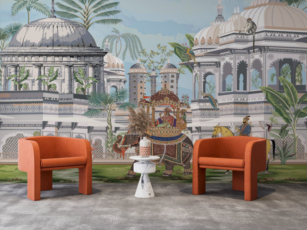 Royal Procession Wallpaper : Indian Palace and Elephant Mural - View 4