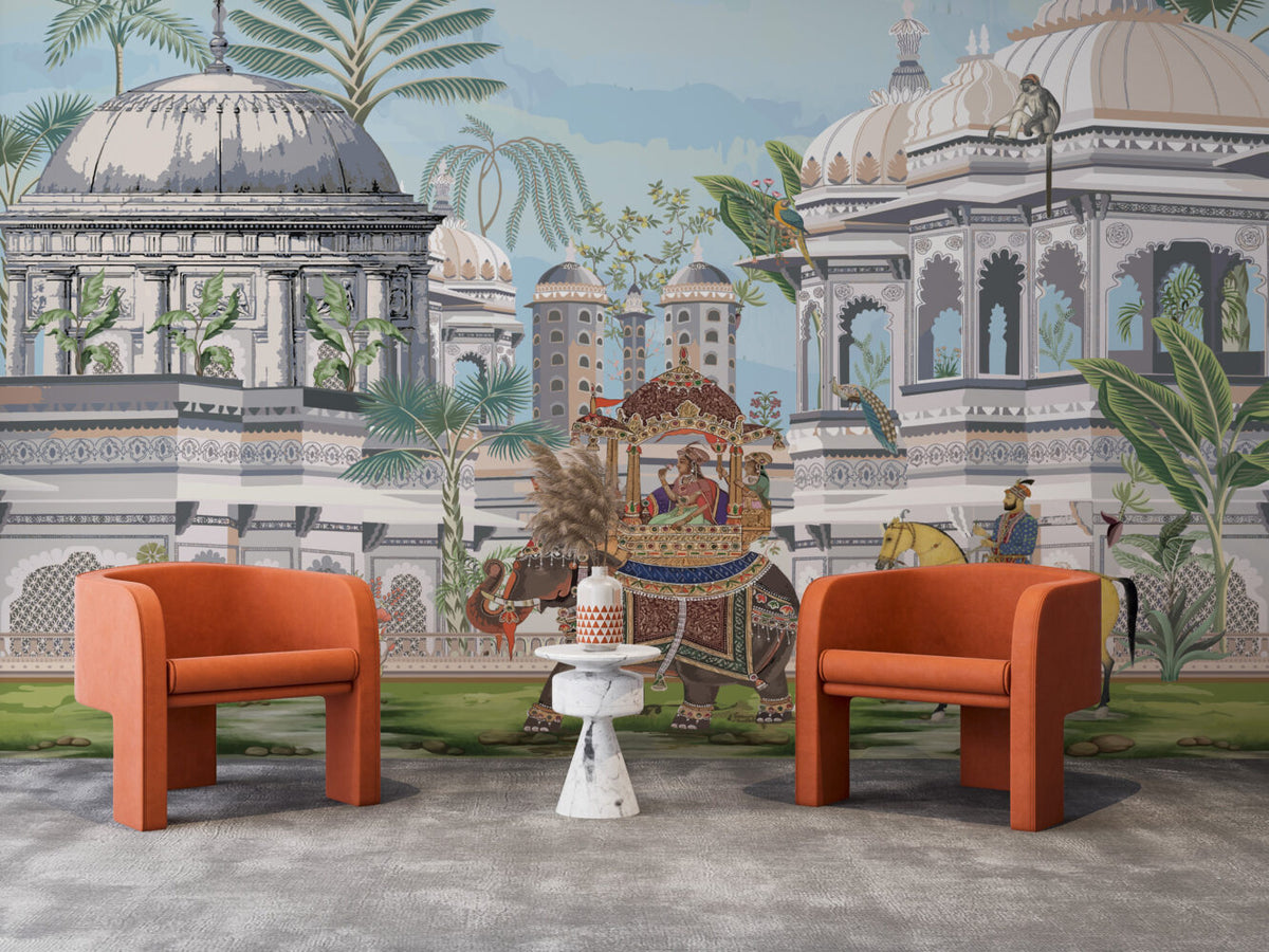 Royal Procession Wallpaper : Indian Palace and Elephant Mural - View 4