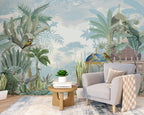 Tropical Pavilion Wallpaper : Peacock and Birds Garden Mural - View 2