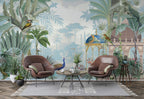 Tropical Pavilion Wallpaper : Peacock and Birds Garden Mural - View 4