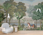 Palace Lake Scenic Wallpaper : Palms, Horse and Waterfront Mural - View 3