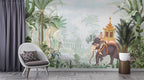 Royal Elephant Wallpaper : Tropical Jungle and Palace Mural - View 2