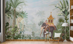 Royal Elephant Wallpaper : Tropical Jungle and Palace Mural - View 3