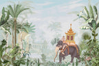 Royal Elephant Wallpaper : Tropical Jungle and Palace Mural - flat design