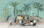 Mint Palace Garden Wallpaper : Peacocks and Palms Mural - View 2