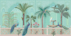 Mint Palace Garden Wallpaper : Peacocks and Palms Mural - flat design