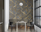 3D Gold Leaf Branch Wallpaper : Grey Relief Mural - View 4