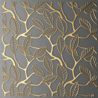 3D Gold Leaf Branch Wallpaper : Grey Relief Mural - flat design