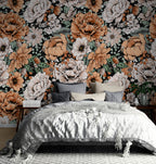 Peach Floral Wallpaper : Dark Vintage Roses Pattern - View 5