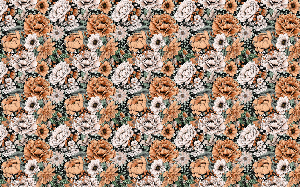 Peach Floral Wallpaper : Dark Vintage Roses Pattern - View 2