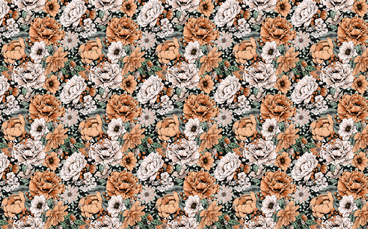 Peach Floral Wallpaper : Dark Vintage Roses Pattern - View 2