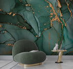 Green Gold Marble Wallpaper : Emerald Alcohol Ink Mural - View 2