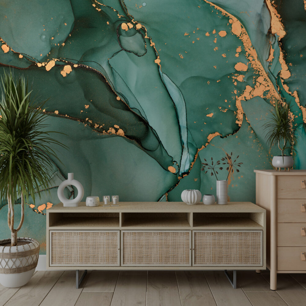 Green Gold Marble Wallpaper : Emerald Alcohol Ink Mural