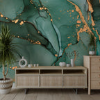 Green Gold Marble Wallpaper : Emerald Alcohol Ink Mural