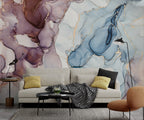 Burgundy and Blue Ink Wallpaper : Gold Vein Abstract Mural - View 2