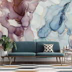 Burgundy and Blue Ink Wallpaper : Gold Vein Abstract Mural - View 4
