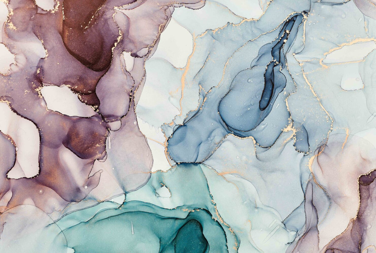 Burgundy and Blue Ink Wallpaper : Gold Vein Abstract Mural - flat design