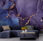 Purple Alcohol Ink Wallpaper : Blue and Violet Gold Marble Mural - View 4