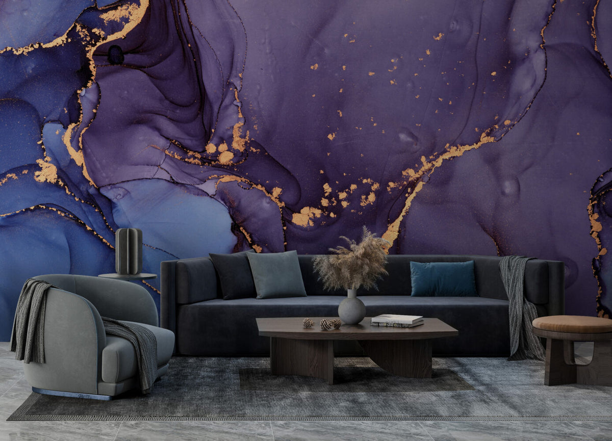 Purple Alcohol Ink Wallpaper : Blue and Violet Gold Marble Mural