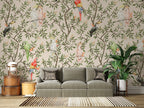 Tropical Bird Branch Wallpaper : Parrots and Cockatoos Pattern Mural - View 4