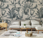 Blue Jungle Leopard Wallpaper : Monochrome Tropical Pattern Mural - View 2