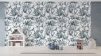 Blue Jungle Leopard Wallpaper : Monochrome Tropical Pattern Mural - View 5