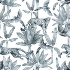 Blue Jungle Leopard Wallpaper : Monochrome Tropical Pattern Mural - flat design