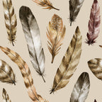Watercolor Feather Wallpaper : Natural Feathers on Beige Pattern Mural - flat design