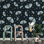 Dragonfly and Stars Wallpaper : Blue Insects on Navy Pattern Mural
