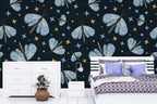 Dragonfly and Stars Wallpaper : Blue Insects on Navy Pattern Mural - View 4