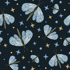 Dragonfly and Stars Wallpaper : Blue Insects on Navy Pattern Mural - flat design
