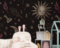 Celestial Sun and Moon Wallpaper : Dark Mystical Pattern Mural