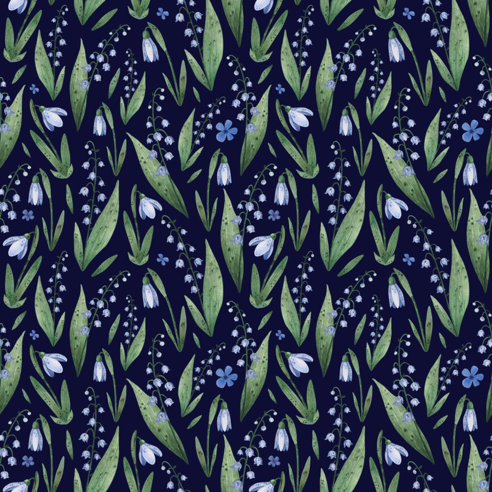 Snowdrop Wallpaper : Navy Lily of the Valley Pattern - View 2