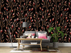Rosehip Branch Wallpaper : Black Botanical Pattern - View 4
