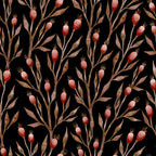Rosehip Branch Wallpaper : Black Botanical Pattern - View 2