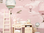 Pink Hot Air Balloon Wallpaper : Planes and Cherry Blossom Kids Mural