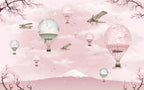 Pink Hot Air Balloon Wallpaper : Planes and Cherry Blossom Kids Mural - flat design
