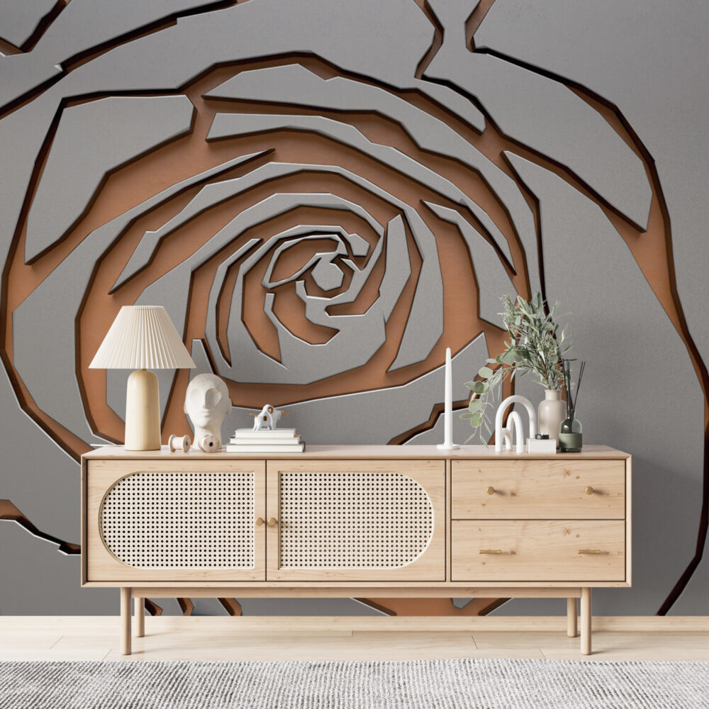 3D Rose Cut Out Wallpaper : Mink Paper Rose Mural - View 3