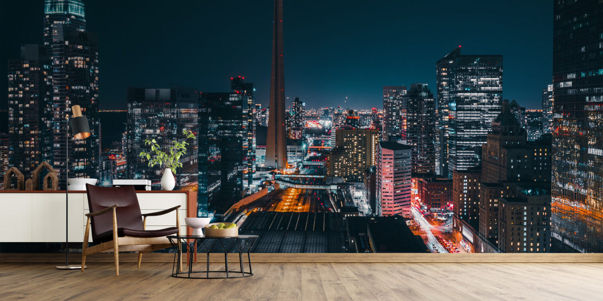 Toronto Skyline Wallpaper : Night City Lights Mural - View 3