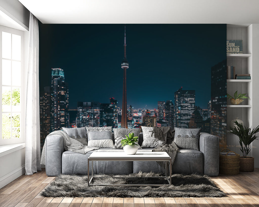 Toronto Skyline Wallpaper : Night City Lights Mural - View 5
