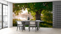 Lakeside Tree Wallpaper : Sunlit Green Oak Mural