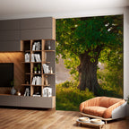 Lakeside Tree Wallpaper : Sunlit Green Oak Mural - View 5