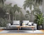 Misty Rainforest Wallpaper : Tropical Palms Fog Mural - View 3